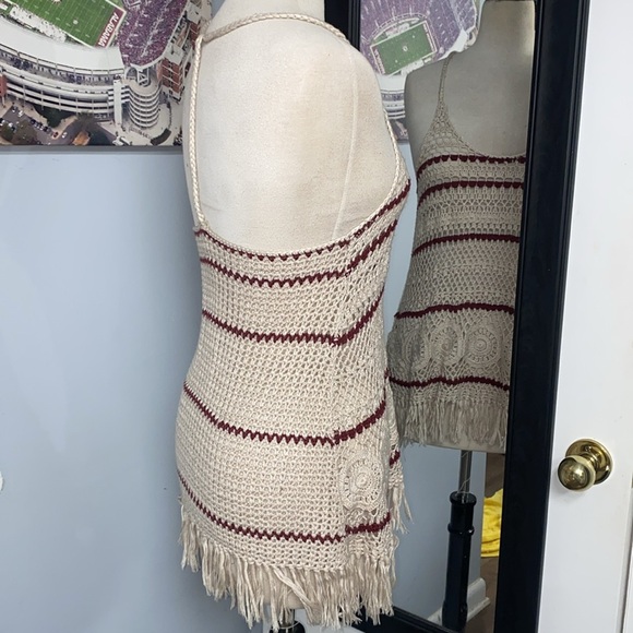 Y2K OpenKnit Crochet embroidered fringe grannycore coastal boho hippie vintage - Picture 2 of 6